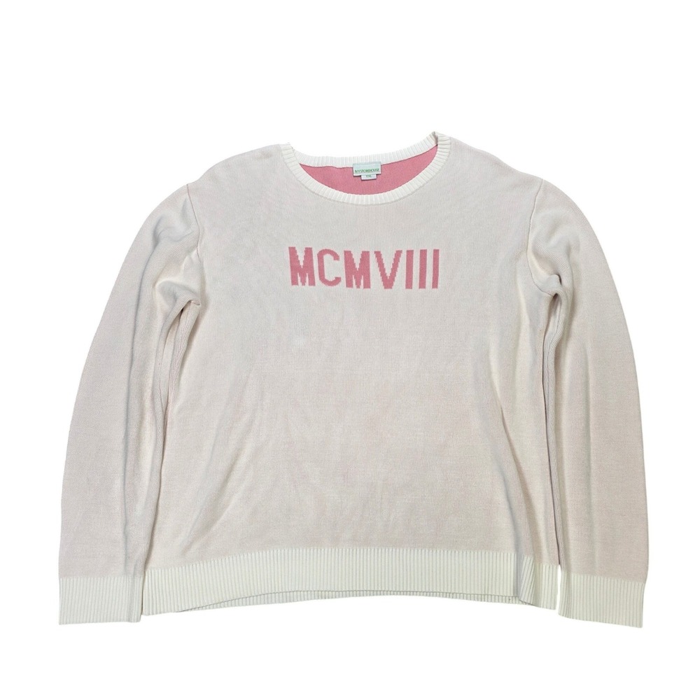 Ivy Storehouse MCMVIII Graphic Sweater Women's Size XXL Pink Cream Knit Crewneck